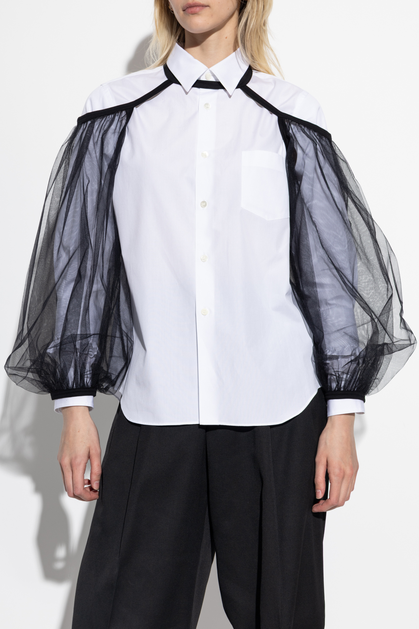 【アウトレット☆送料無料】 Comme sleeves Tulle Black des Ninomiya Kei Noir Garçons カットソー(半袖/袖なし)